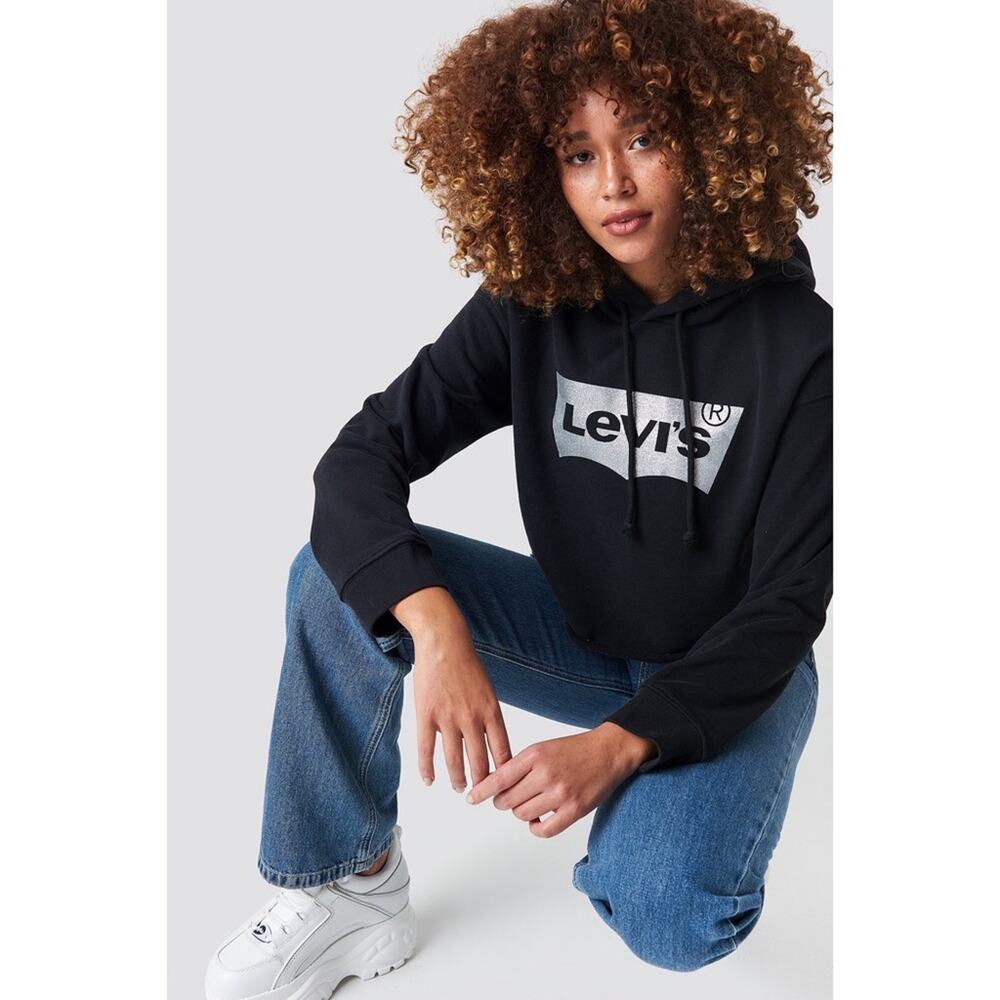 Levi’s Cropped Black Hoodie Black/Silver XS